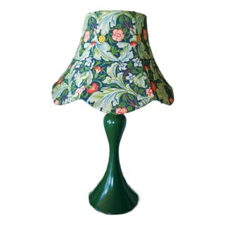 Retro Floral Fabric & Dark Green Ceramic Lamp For Sale