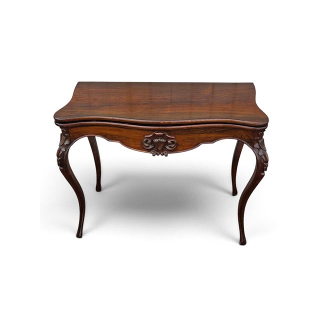 19th Century French Gabriel Legs Rosewood Inside Black Leather Game Table/Console Table. For Sale - Image 14 of 17