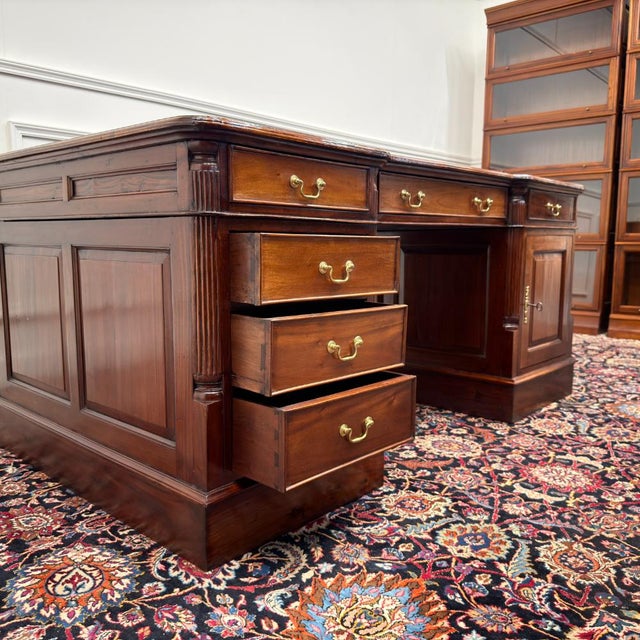 English Partner Desk with Burgundy Leather Top For Sale - Image 13 of 18