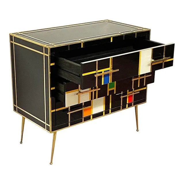 1980s Vintage Black Glass Dresser For Sale - Image 5 of 7