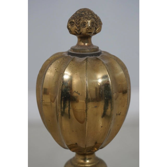 Traditional Pair Antique Brass & Iron Fireplace Andirons For Sale - Image 3 of 11