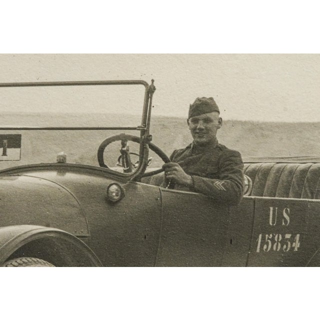 1910s Fascinating Us Soldier World War I Uniform Car Antique Framed Photograph Photo Picture For Sale - Image 5 of 10