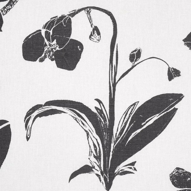 Contemporary Schumacher x Hera Ford Orchids Have Dreams Fabric in Soft Black For Sale - Image 3 of 4