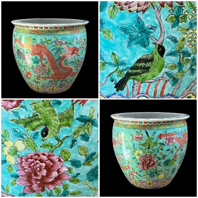 This magnificent hand-painted fishbowl jardinièrre is a true showstopper that brings timeless elegance and vibrant color...