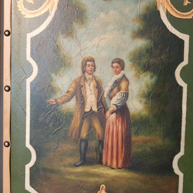 Oversized Vintage Four-Paneled Screen With Hand Painted Scenes C1940 For Sale - Image 4 of 9