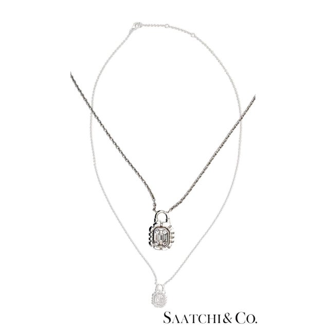 Contemporary 18k White Gold - 0.39 Ct Natural Diamond Luck Shape Pendant With Chain For Sale - Image 3 of 4