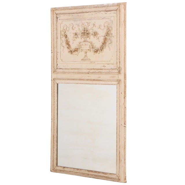 Wood A French Neoclassical Style Painted Wood Trumeau Mirror, C. 1890. For Sale - Image 7 of 8