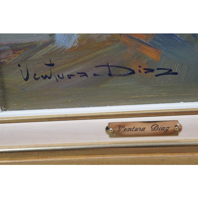 Wood Ventura Diaz Impressionist Fisherman Beach Scene Oil Painting on Board 31" For Sale - Image 7 of 9