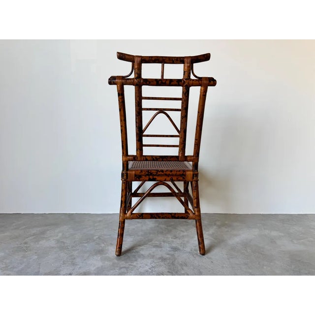 Vintage British Colonial Style Faux Burnt Bamboo and Grasscloth Pagoda Desk and Chair For Sale - Image 10 of 10