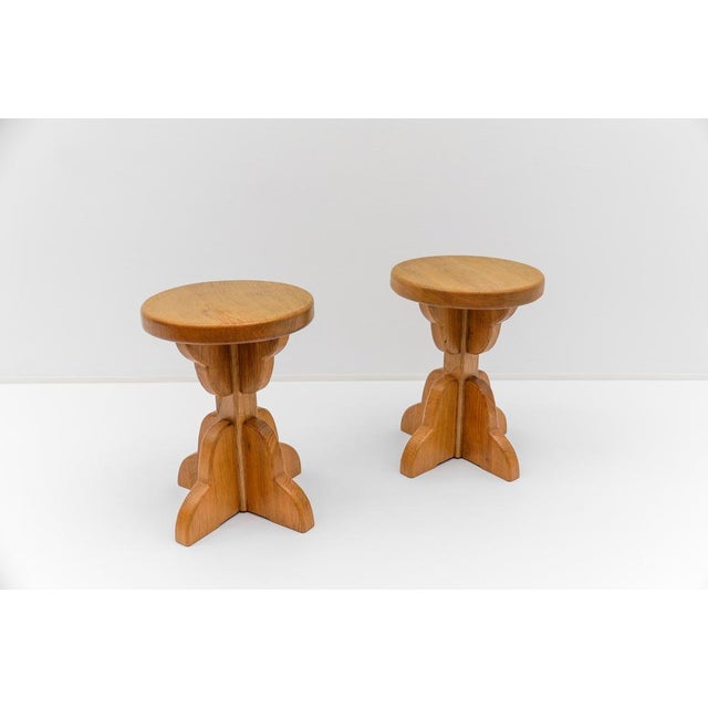 Mid-Century Modern French Oak Stools, 1960s, Set of 2, in Very Good conditions. Designed 1960 to 1969