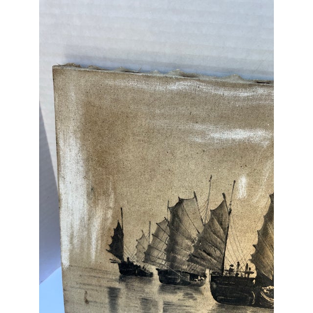 Chinoiserie Antique Original Chinese Junk Painting For Sale - Image 3 of 8