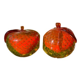 Pair of Alfredo Barbini Murano Italian Art Glass Fruit Paperweight Bookends For Sale