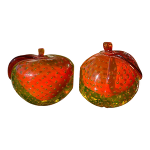 Pair of Alfredo Barbini Murano Italian Art Glass Fruit Paperweight Bookends