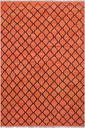 Shabby Chic Tribal Kilim Orange Hand-Woven Wool Rug - 5′3″ × 6′8″