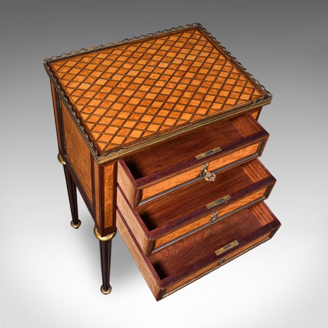 Wood Antique Nightstand, French Walnut, Bedside Drawers, Louis XVI Revival, Victorian For Sale - Image 7 of 12