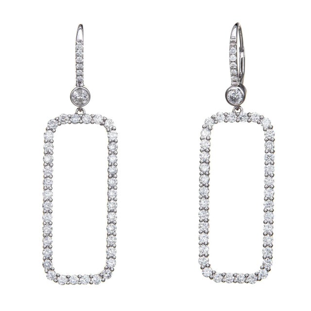 Mid 20th Century 4ct Diamond Drop Earrings 18k White Gold Large Square - 2 Pieces For Sale - Image 4 of 4