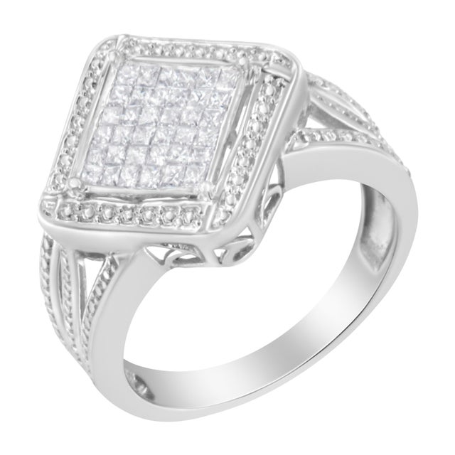 Elegant and timeless, this gorgeous 92.5% sterling silver cocktail ring features 0.4 carat total weight of diamonds with a...