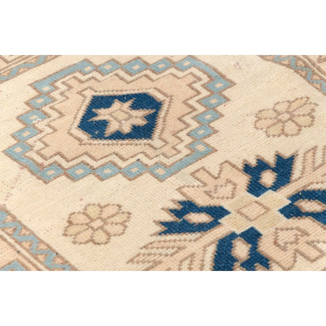 Textile Blue and Cream Turkish Vintage Rug For Sale - Image 7 of 10