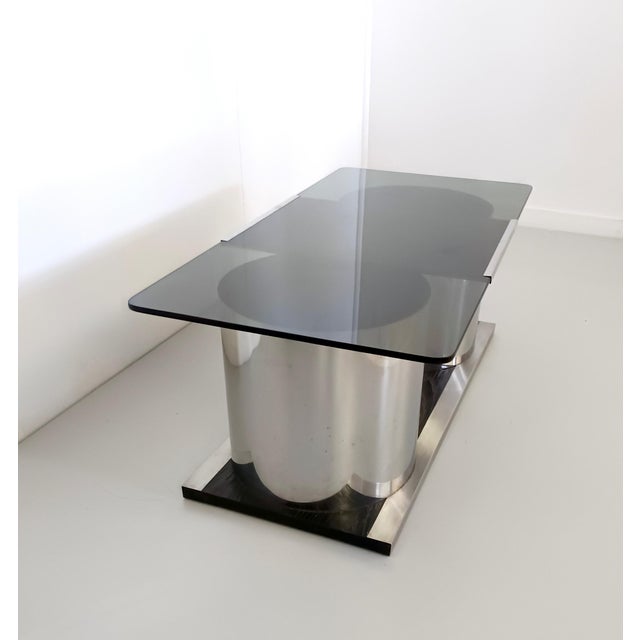 Wood Vintage Rectangular Smoked Glass Coffee Table with Dry Bar by Francois Monnet, 1970s For Sale - Image 7 of 12