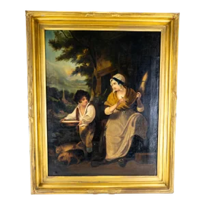 18th Century English Oil Painting "The Industrious Cottage Wife" by Henry Singleton r.A.