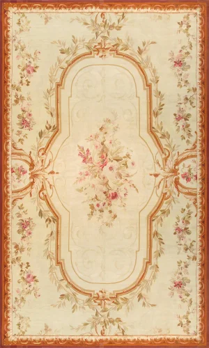 Antique Abusson Beige/Brown Rug, 11' 4" X 19' 0"
