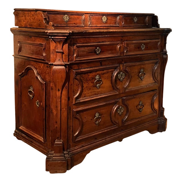 17th Century Italian Walnut Baroque Chest of Drawers with Bronze Handles For Sale