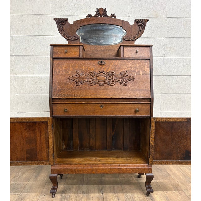 Antique Victorian Oak Secretary Desk For Sale - Image 14 of 15