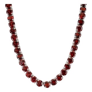 49.05 CTW Natural Garnet Tennis Necklace Gift for Her in Silver For Sale