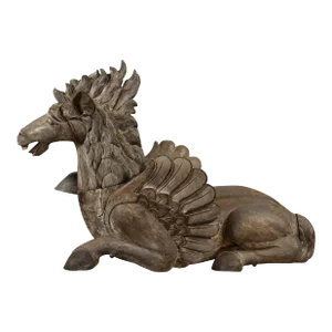 Thai Vintage Painted and Carved Winged Wooden Horse with Striking Expression