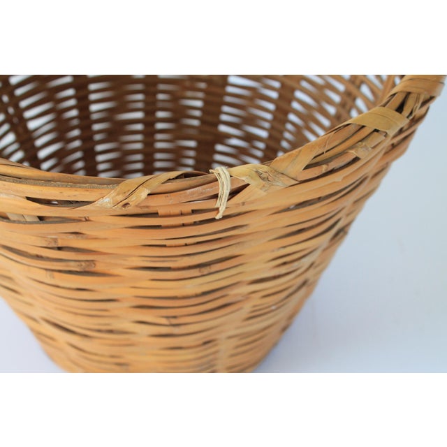 Vintage Handwoven Double Handle Split Reed Basket For Sale - Image 10 of 10