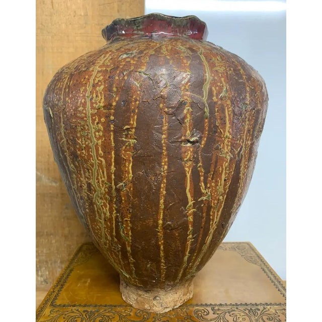 Late 19th Century Shigaraki Tsubo Style Ceramic Storage Vessel with Amazing Drip Glazing.