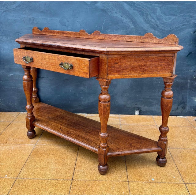 Rustic Spanish Oak Console Table With Drawer and Shelf, 20th Century For Sale - Image 3 of 14