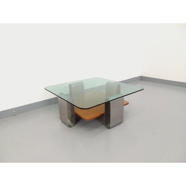 Square Coffee Table with 2 Trays in Teak & Steel, 1970s For Sale - Image 12 of 16