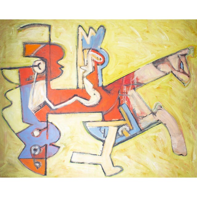 An abstract oil painting on canvas by the American artist James Bruch (1942-2023). This painting consists of jagged shapes...