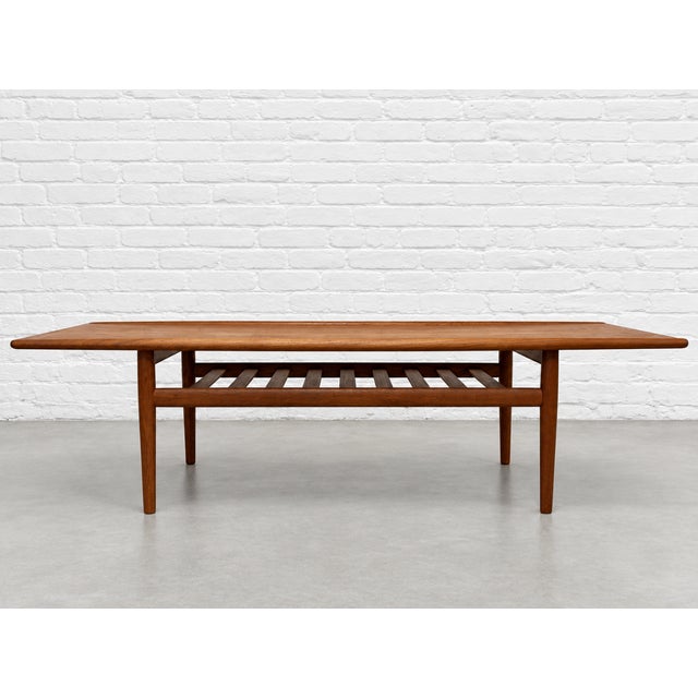 Grete Jalk Mid Century Modern Coffee Table by Grete Jalk, C. 1960’s | Upturned Edges & Slatted Magazine Rack For Sale - Image 4 of 13