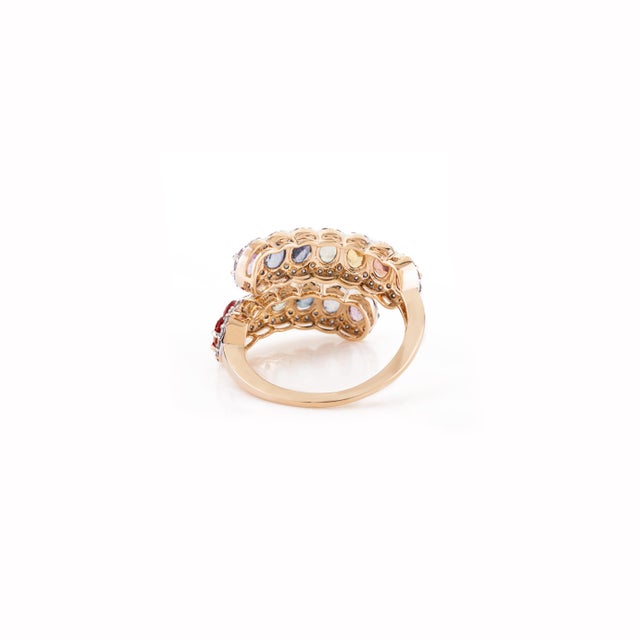 Metal 3.32 Carat Multi Sapphire & Diamond Cluster Cocktail Ring Size 5 in 14k Gold For Sale - Image 7 of 14