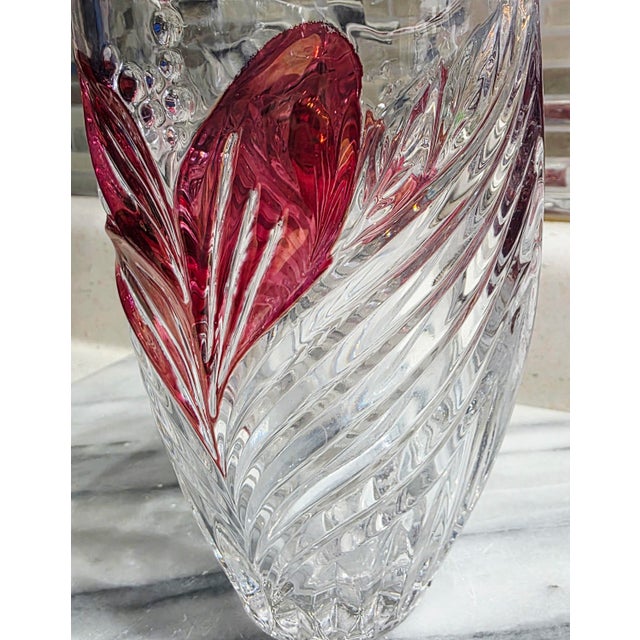Vintage Anna Hutte Florentine lead crystal floral vase, featuring a red flash or ruby design and produced in Germany....