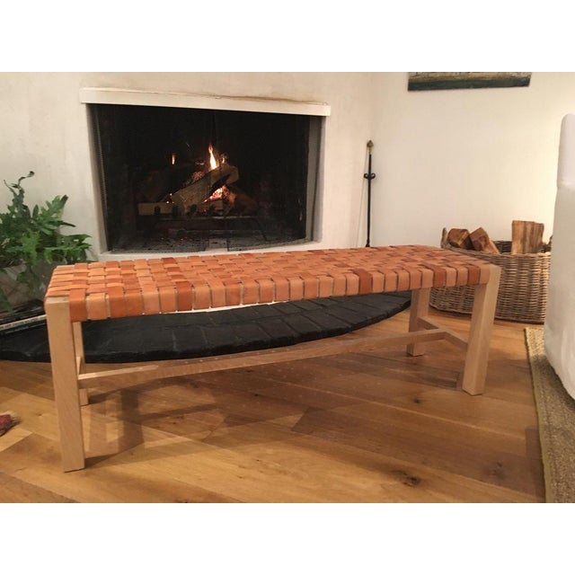 Birch Frame Woven Leather Strap Bench Chairish