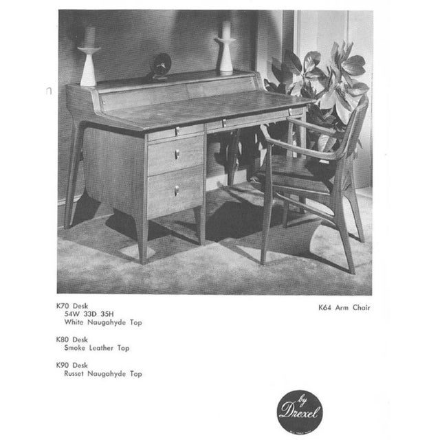 1950s Restored John Van Koert Drexel Profile Leather Top Desk With File Drawer For Sale - Image 5 of 14