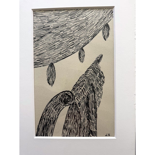 A ball pen abstract drawing on paper with its original mat (no frame) that is signed LB lower right and noted on the back...