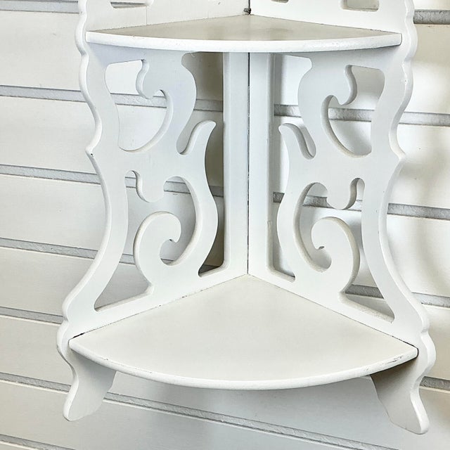 1980s 1980s Vintage Americana Boho Chic 2 Tier Cutout Wall Mounted Corner Shelf For Sale - Image 5 of 11
