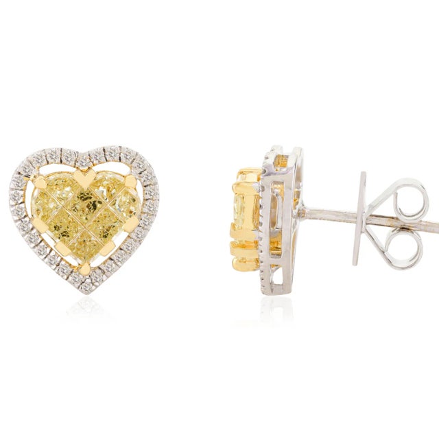 Metal Certified Yellow Diamonds Heart Stud Earrings, a Pair for Womens For Sale - Image 7 of 10