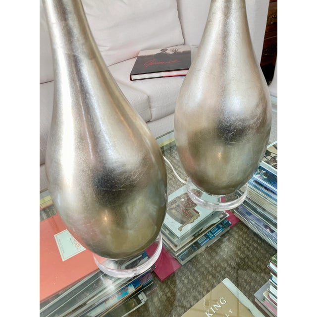 Modern Antique Silver Leaf Table Lamps With Lucite Bases - a Pair For Sale In Los Angeles - Image 6 of 12