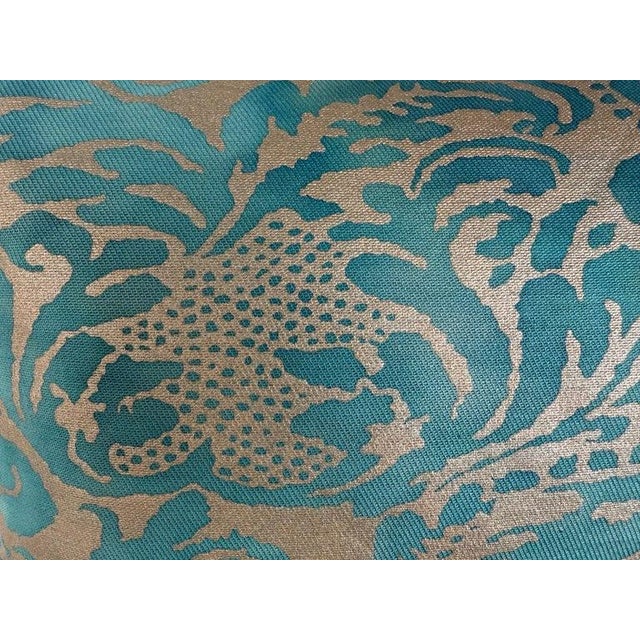 Textile Pair of Fortuny Style Textile Pillows With Blue Silk Backs For Sale - Image 7 of 8