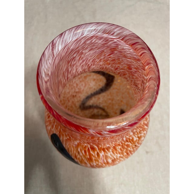 Glass Hand-Blown Orange Art Glass Vase With Black Swirl Accent For Sale - Image 7 of 8