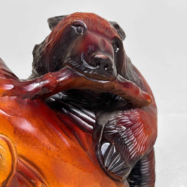 Brown Japanese Wood Carving Bear with Cub, 1960s For Sale - Image 8 of 10
