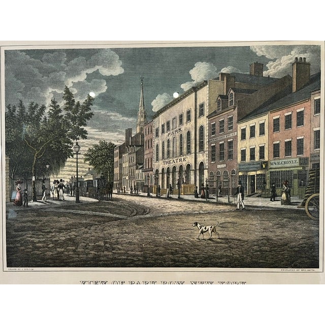 • Subject: Depicts 19th-century Park Row in Manhattan, prominently featuring the historic Park Theatre and surrounding...