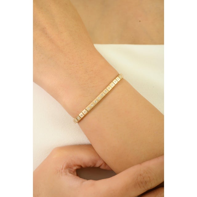 VRJewels Mate Finish 14k Solid Gold Diamond Tennis Bracelet for Mom For Sale - Image 4 of 14