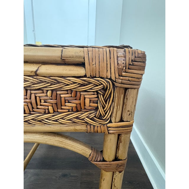 1970s Wicker and Bamboo Writing Desk/Vanity For Sale - Image 6 of 14