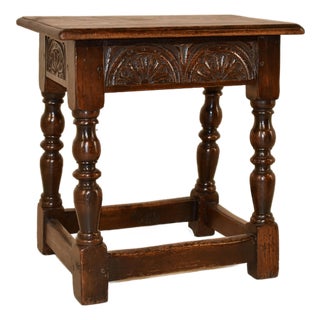 19th Century English Oak Carved Joint Stool For Sale